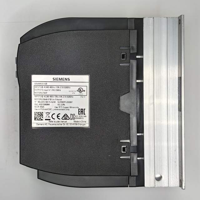 SINAMICS V20 3AC380-480V -15/+10% 47-63HZ RATED POWER 0.37KW WITH 150% OVERLOAD FOR 60SEC UNFILTERED